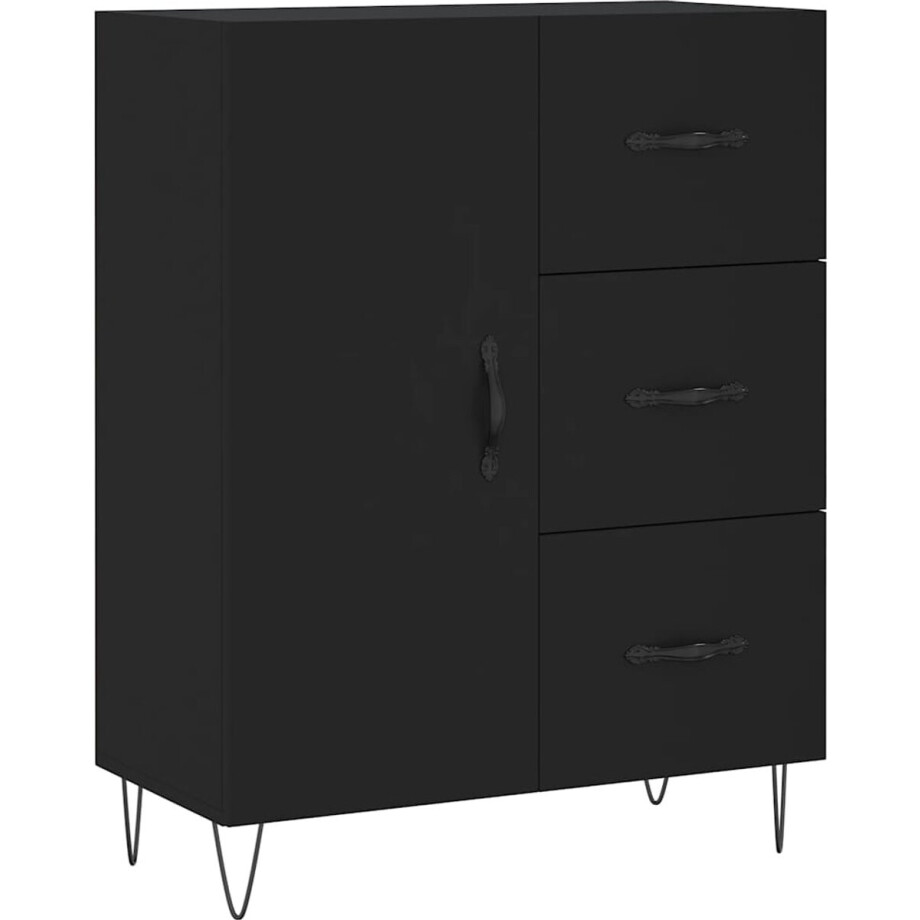 vidaXL - Dressoir - 69,5x34x90 - cm - bewerkt - hout - zwart afbeelding 1