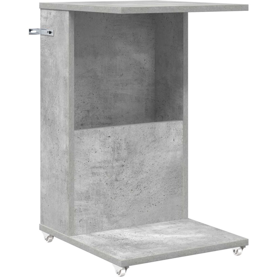 vidaXL - Bijzettafel - met - wiel - Beton - Grijs - 40 - x - 35 - x - 60 - cm - Bewerkt - hout afbeelding 1