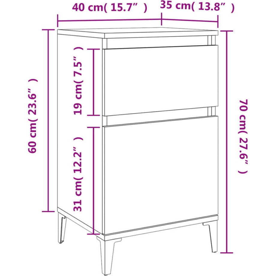 vidaXL - Nachtkastje - 40x35x70 - cm - bewerkt - hout - betongrijs afbeelding 1
