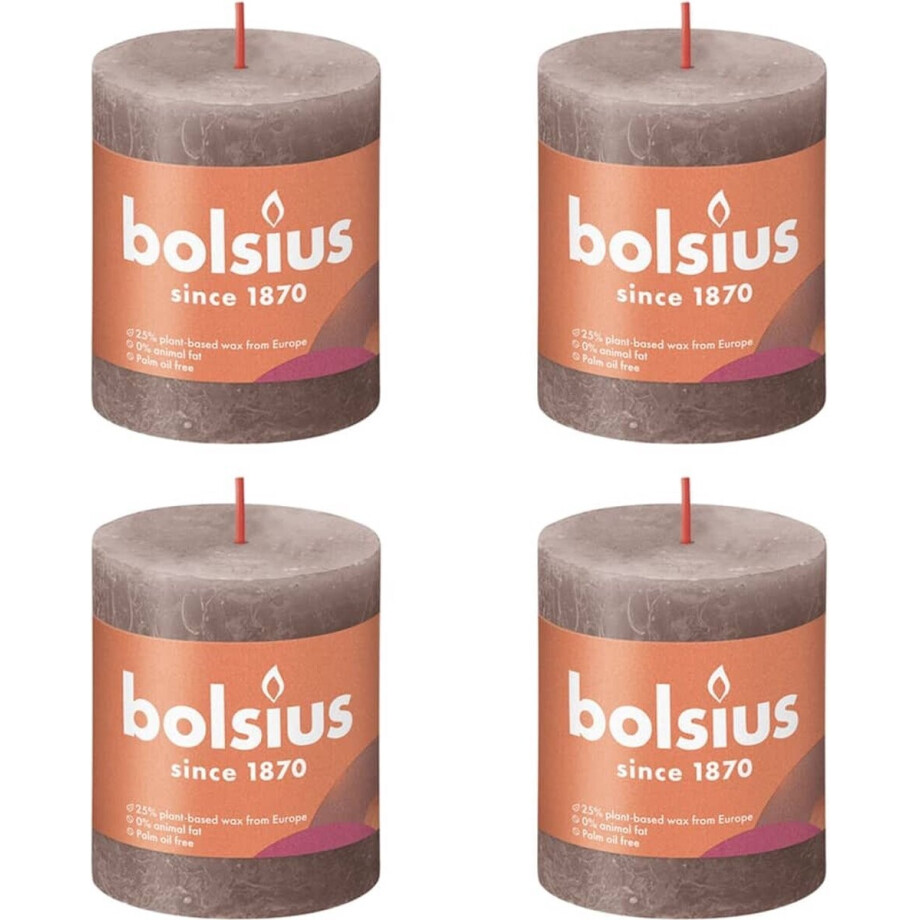 Bolsius Stompkaarsen Shine 4 st rustiek 80x68 mm rustiek taupe afbeelding 1