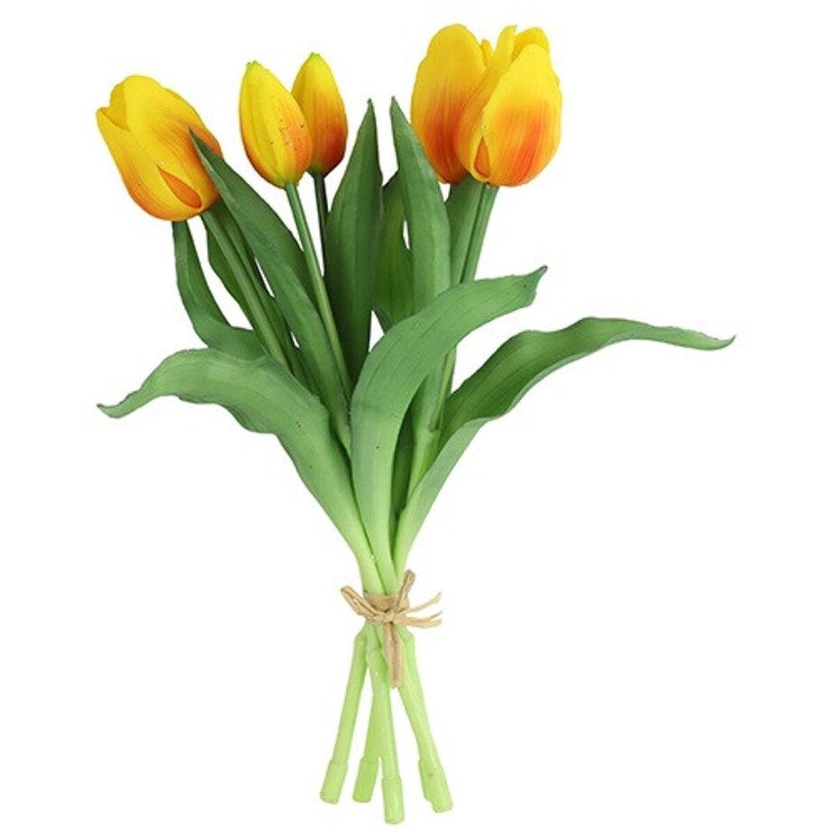 Kunstboeket Tulpen - Kunstbloem Geel en Oranje - 5 Stuks afbeelding 1