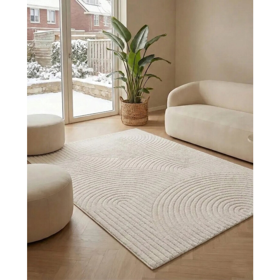 Flycarpets Skando Vloerkleed Japandi & Scandinavisch - Crème - Laagpolig Tapijt Woonkamer - 240x340 cm afbeelding 1
