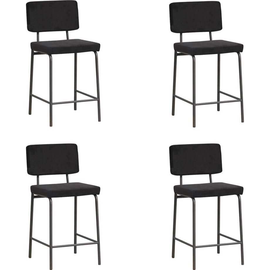 Bronx71® Velvet barkruk Espen zwart 64-77 cm - Barkrukken set van 4 - barstoel afbeelding 1