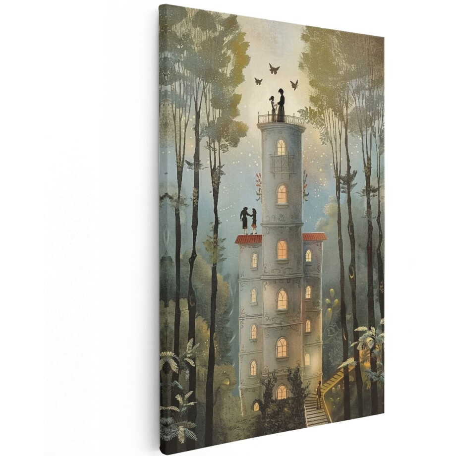 Artaza Canvas Schilderij Kasteel in het Bos - 120x180 cm - Groot - Wanddecoratie Woonkamer - Schilderijen - Muurdecoratie afbeelding 1