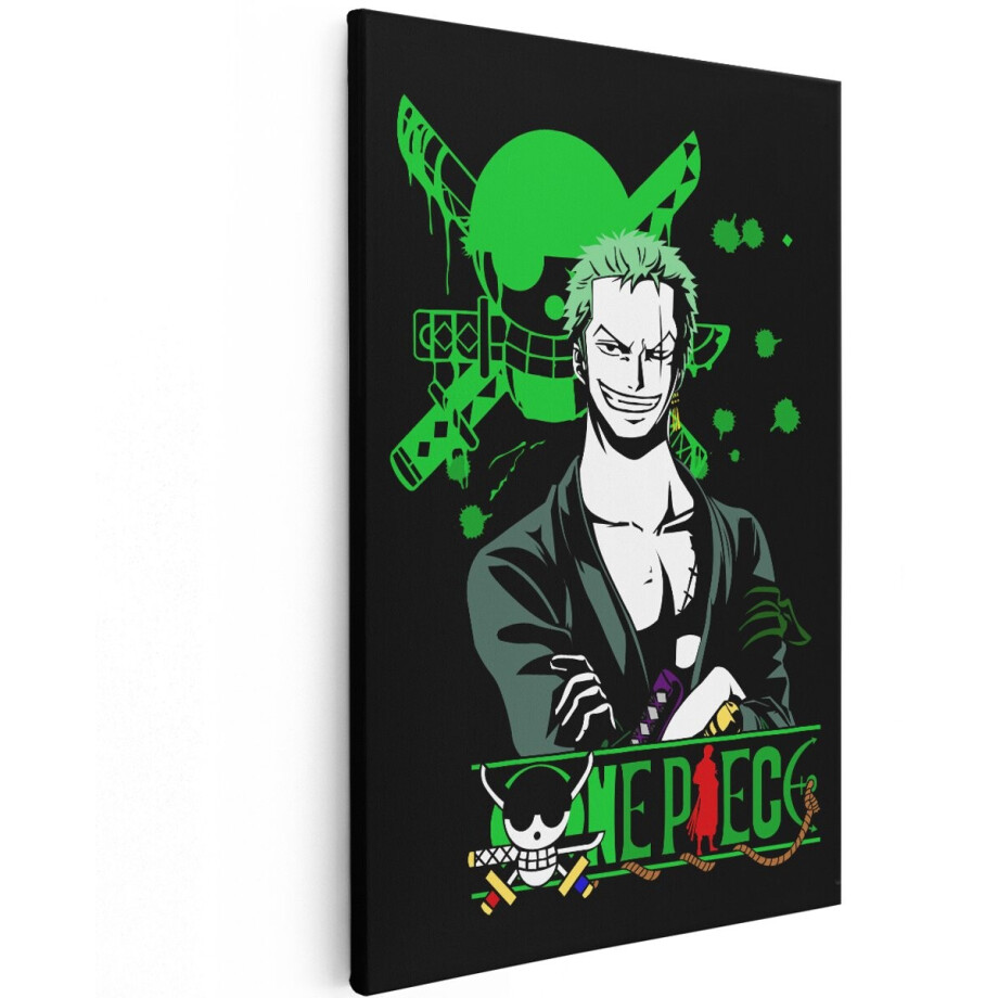 Artaza Canvas Schilderij Zoro - 80x120 cm - One Piece Wanddecoratie - Muurdecoratie Anime - Schilderijen Jongenskamer - Groen afbeelding 1