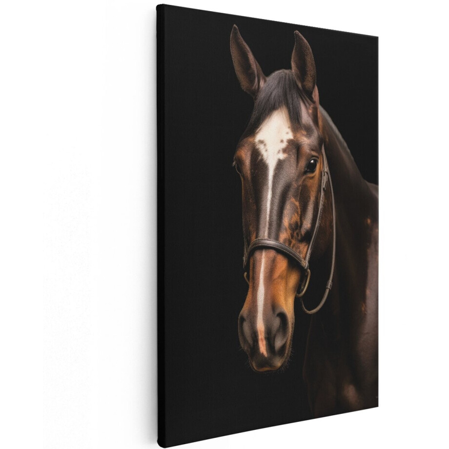 Artaza Canvas Schilderij Paard - 100x150 cm - Groot - Wanddecoratie Dieren - Muurdecoratie Bruin Paard - Decoratie Zwart - Schilderijen Op Canvas afbeelding 1