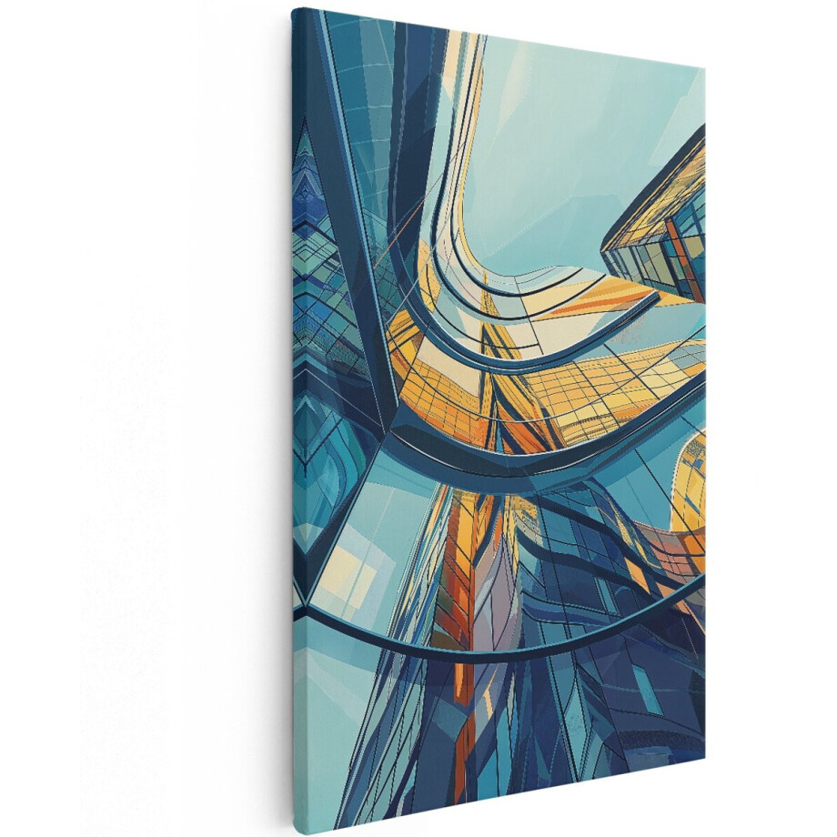 Artaza Canvas Schilderij Abstracte Architectuur - 120x180 cm - Groot - Wanddecoratie Modern - Muurdecoratie Moderne Gebouwen - Decoratie Blauw afbeelding 1