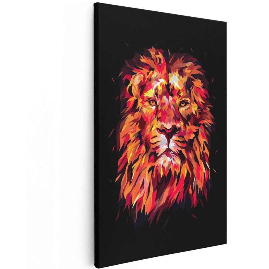 Artaza Canvas Schilderij Oranje Vurige Leeuw - 120x180 cm - Groot - Muurdecoratie - Canvas Print afbeelding 1