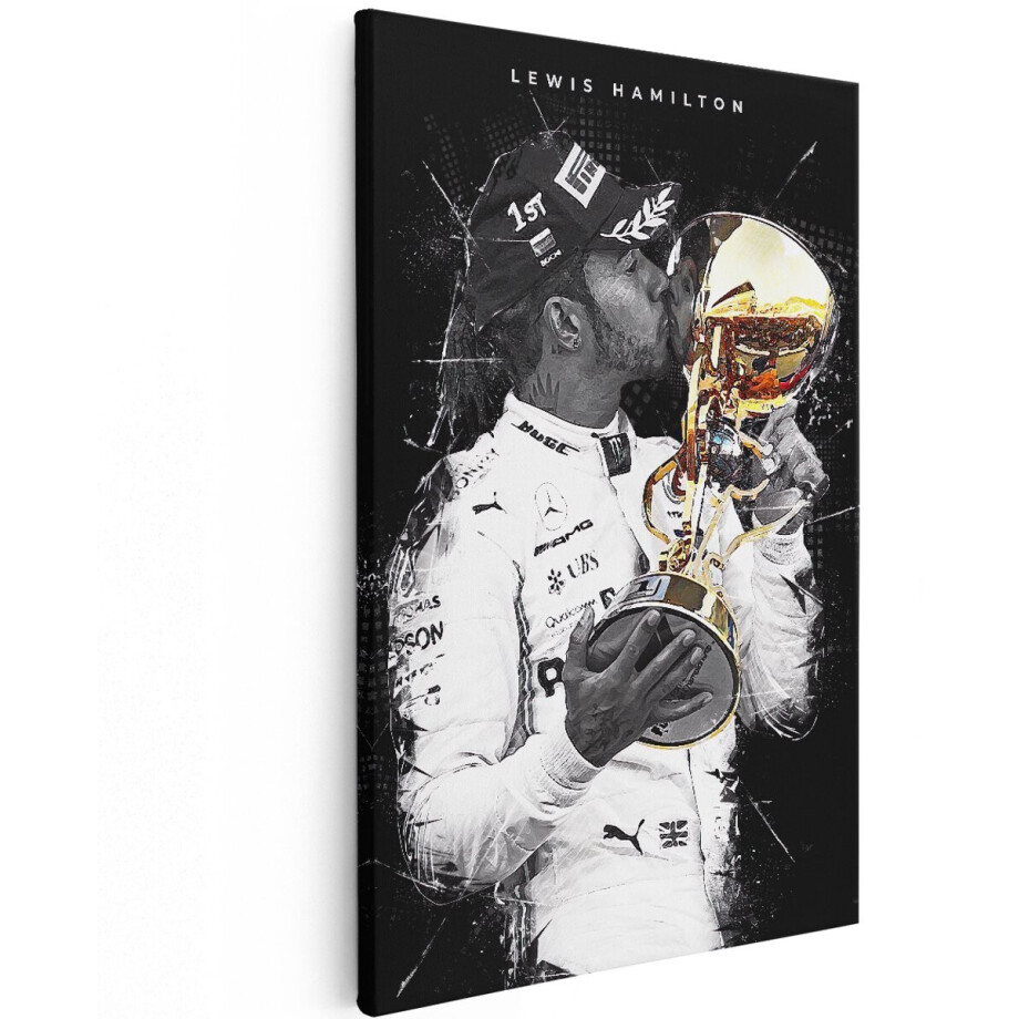Artaza Canvas Schilderij Lewis Hamilton kust Formule 1 Wereldbeker - 120x180 cm - Groot - Muurdecoratie - Canvas Print afbeelding 1