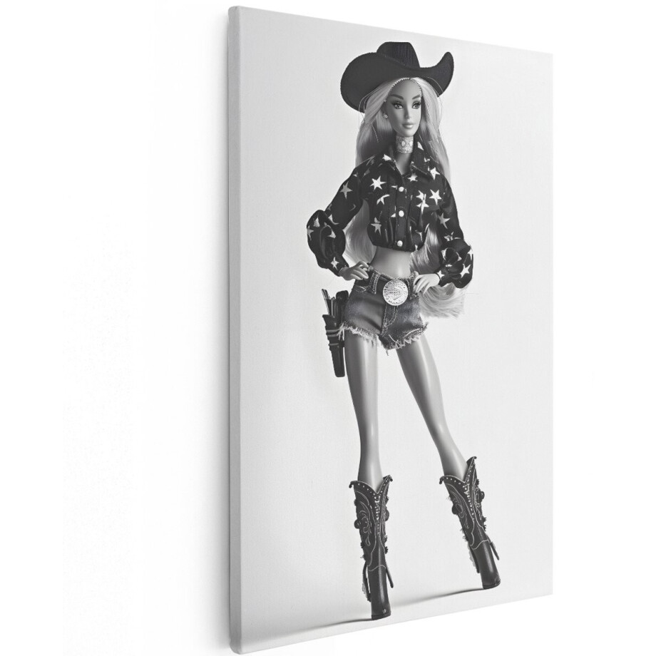 Artaza Canvas Schilderij Barbie - 60x90 cm - Wanddecoratie Cowgirl - Muurdecoratie Zwart Wit - Schilderijen Mode Artaza Canvas Schilderij Barbie - 60x90 cm - Wanddecoratie Cowgirl - Muurdecoratie Zwart Wit - Schilderijen Mode afbeelding 1