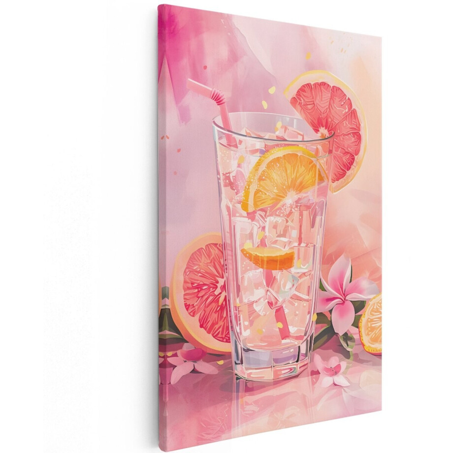 Artaza Canvas Schilderij Roze Cocktail - 100x150 cm - Groot - Wanddecoratie Citrusfruit - Muurdecoratie Roze - Decoratie Tropisch Zomer afbeelding 1