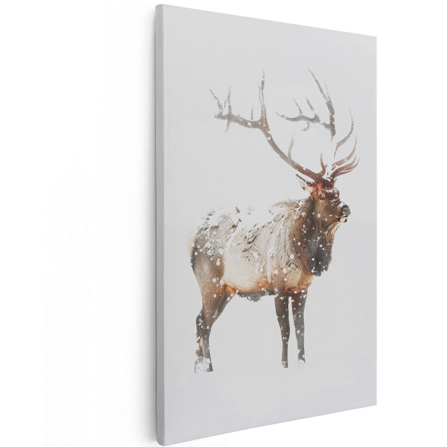 Artaza Canvas Schilderij Elanden in de Sneeuw - Dieren - 100x150 cm - Groot - Wanddecoratie Woonkamer - Schilderijen - Muurdecoratie afbeelding 1