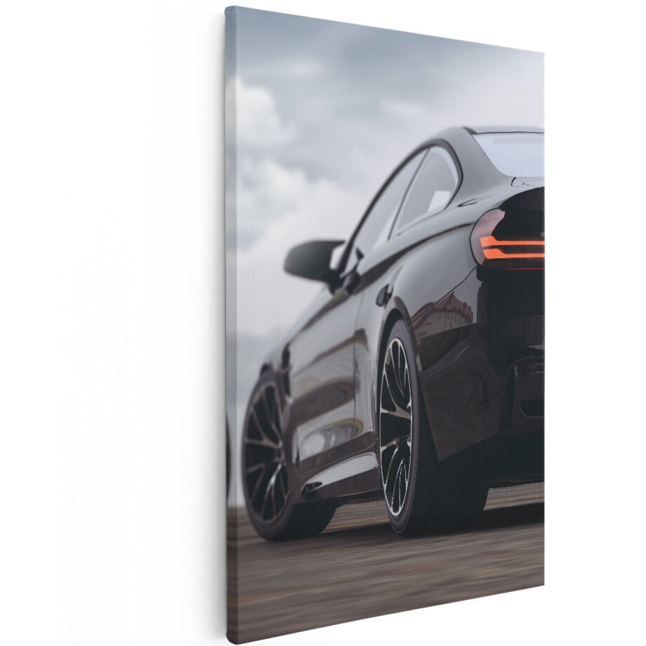 Artaza Canvas Schilderij Zwarte Sportwagen Auto Van Achter - 120x180 cm - Groot - Wanddecoratie Woonkamer - Schilderijen - Muurdecoratie afbeelding 1