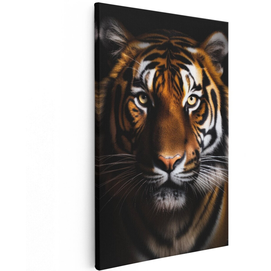 Artaza Canvas Schilderij Tijger - 120x180 cm - Groot - Wanddecoratie Dieren - Muurdecoratie Dierenkop - Decoratie Roofdier - Zwart afbeelding 1