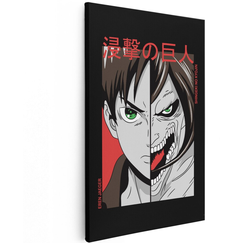 Artaza Canvas Schilderij Attack On Titan - 100x150 cm - Groot - Wanddecoratie Eren Jaeger - Muurdecoratie Anime - Decoratie Slaapkamer Jongen afbeelding 1