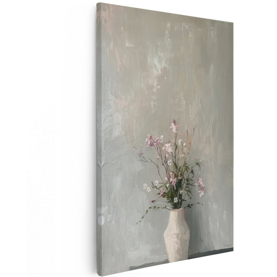 Artaza Canvas Schilderij Bloemen Stilleven - 100x150 cm - Groot - Wanddecoratie Landelijk - Muurdecoratie Roze Bloemen - Decoratie Woonkamer afbeelding 1