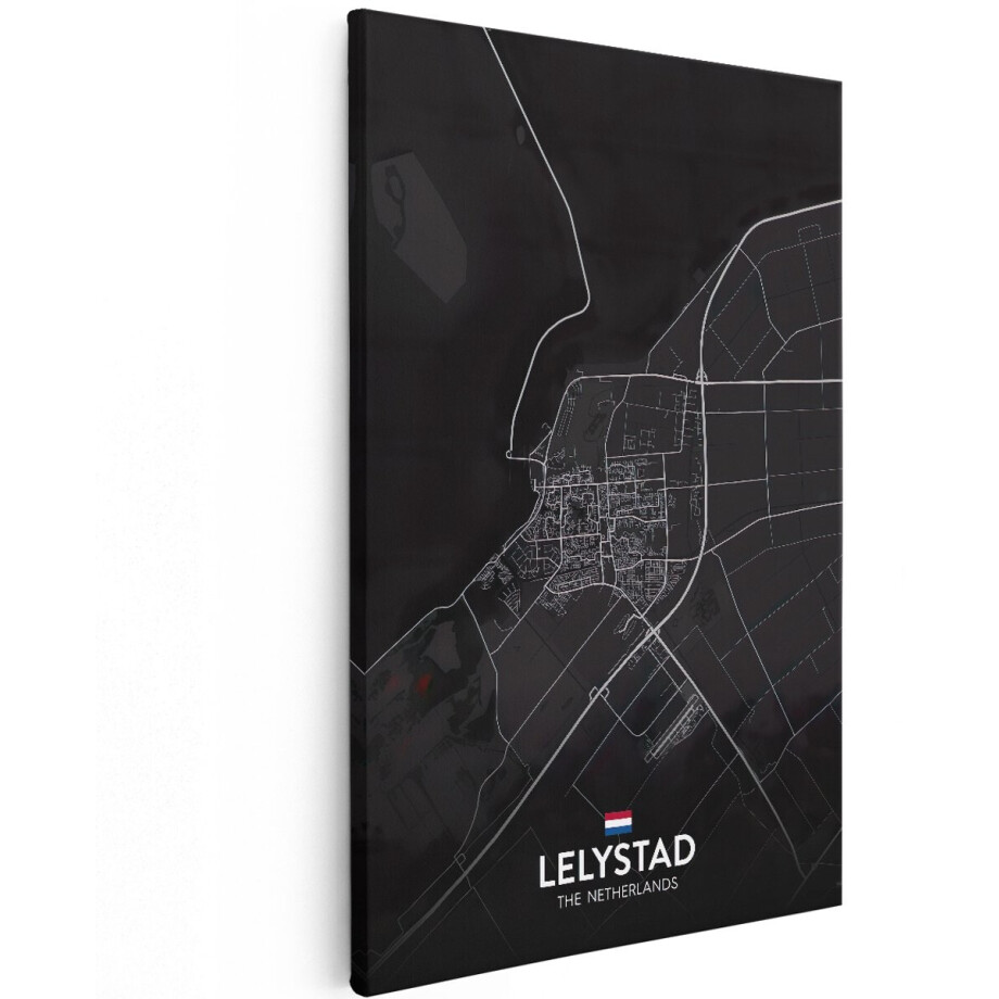 Artaza Canvas Schilderij Stadskaart Lelystad in het Zwart - 100x150 cm - Groot - Muurdecoratie - Canvas Print afbeelding 1