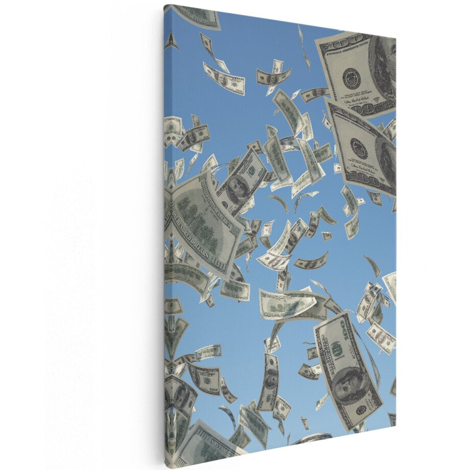 Artaza Canvas Schilderij Dollarbiljetten in de Lucht - Geld - 120x180 cm - Groot - Wanddecoratie Woonkamer - Schilderijen - Muurdecoratie afbeelding 1
