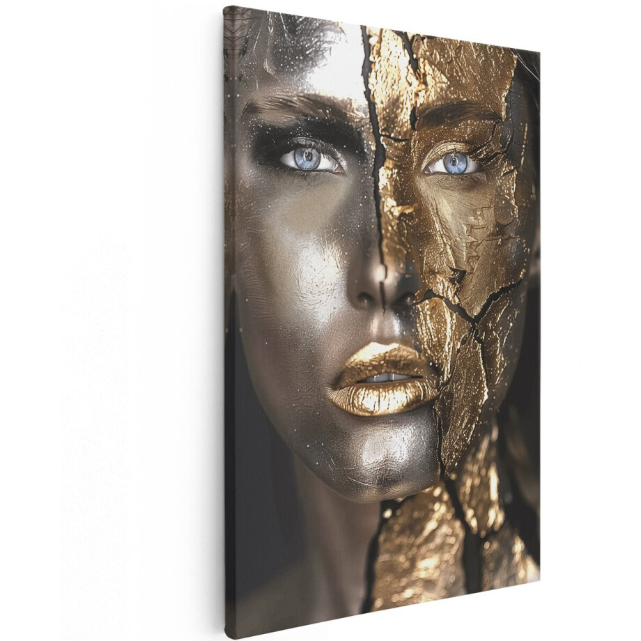 Artaza Canvas Schilderij Vrouwen Gezicht Bedekt met Goud en Zilver - 120x180 cm - Groot - Wanddecoratie Woonkamer - Schilderijen - Muurdecoratie Artaza Canvas Schilderij Vrouwen Gezicht Bedekt met Goud en Zilver - 120x180 cm - Groot - Wanddecoratie Woonkamer - Schilderijen - Muurdecoratie afbeelding 1