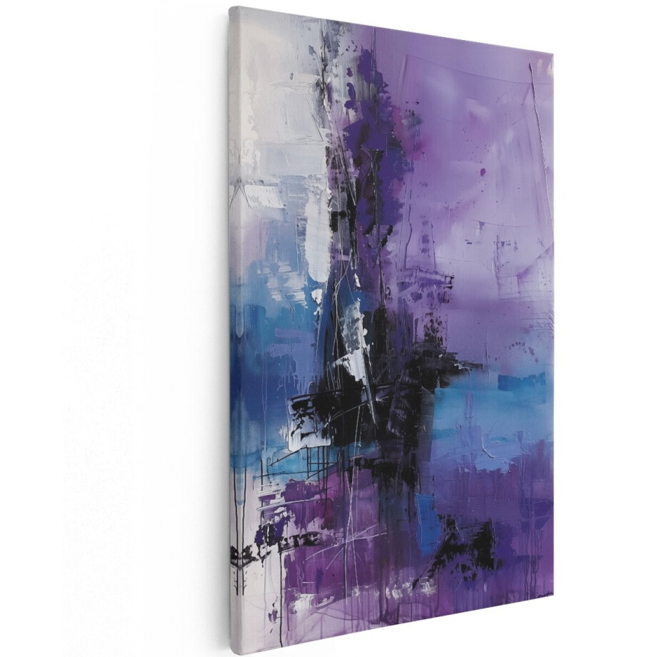 Artaza Canvas Schilderij Abstract Paarse en Zwarte Kleuren - 120x180 cm - Groot - Wanddecoratie Woonkamer - Schilderijen - Muurdecoratie afbeelding 1