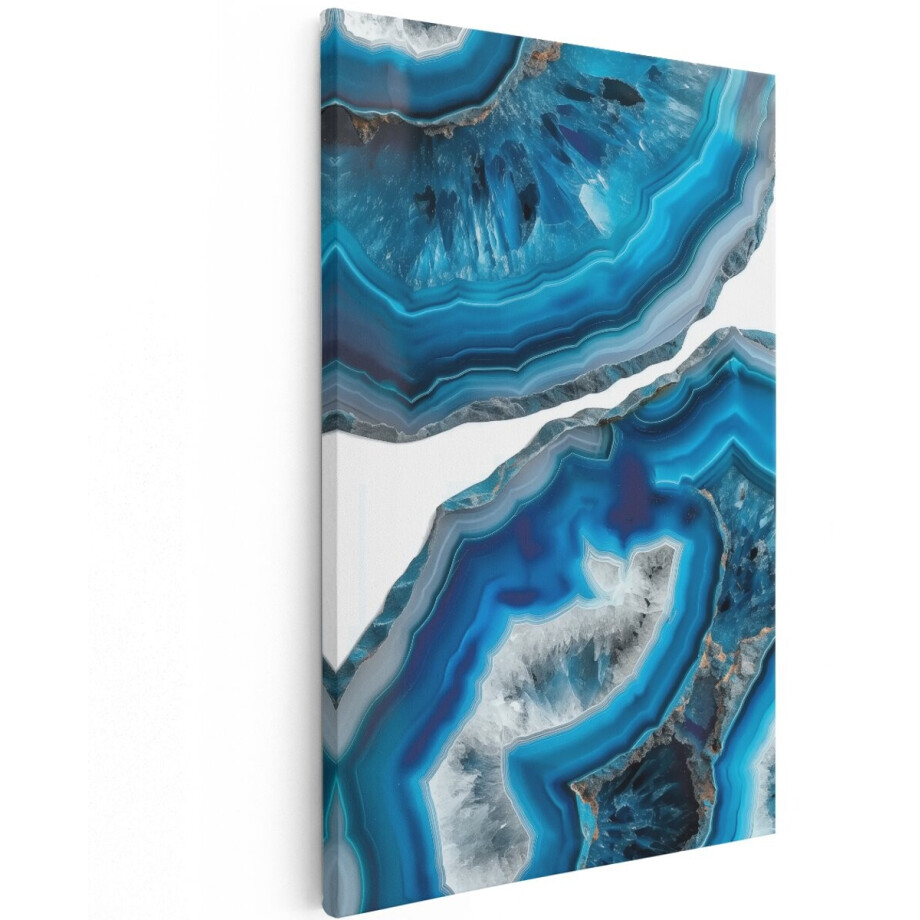 Artaza Canvas Schilderij Twee Stukken Blauwe Agaat op een Witte Achtergrond - 100x150 cm - Groot - Wanddecoratie Woonkamer - Schilderijen - Muurdecoratie afbeelding 1