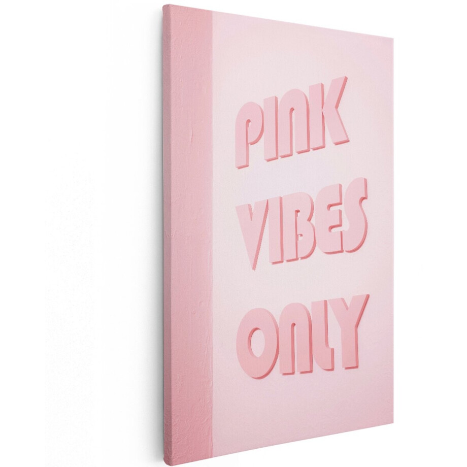 Artaza Canvas Schilderij Pink Vibes Only - 120x180 cm - Groot - Wanddecoratie Roze Tekst - Muurdecoratie Quote - Schilderijen Op Canvas Slaapkamer afbeelding 1