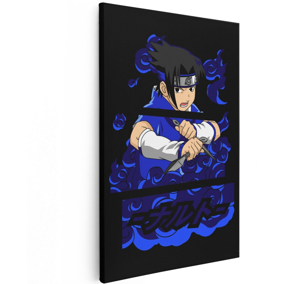 Artaza Canvas Schilderij Sasuke Uchiha - 120x180 cm - Groot - Wanddecoratie Naruto Anime - Muurdecoratie Jongenskamer - Schilderij Blauw afbeelding 1
