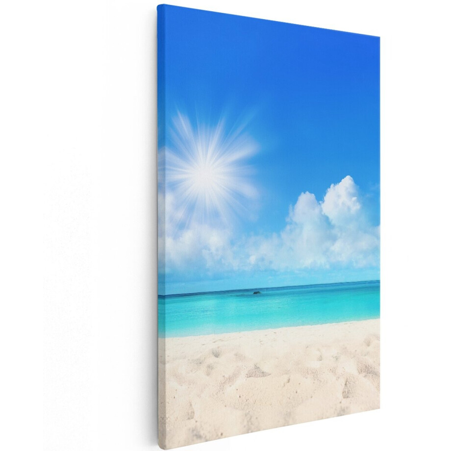 Artaza Canvas Schilderij Strand En Zee Met Helder Witte Zand - 100x150 cm - Groot - Wanddecoratie Woonkamer - Schilderijen - Muurdecoratie afbeelding 1