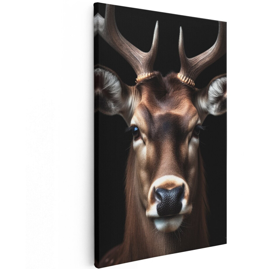Artaza Canvas Schilderij Hert - 100x150 cm - Groot - Wanddecoratie Hertenkop - Muurdecoratie Dieren - Decoratie Natuur - Zwart afbeelding 1