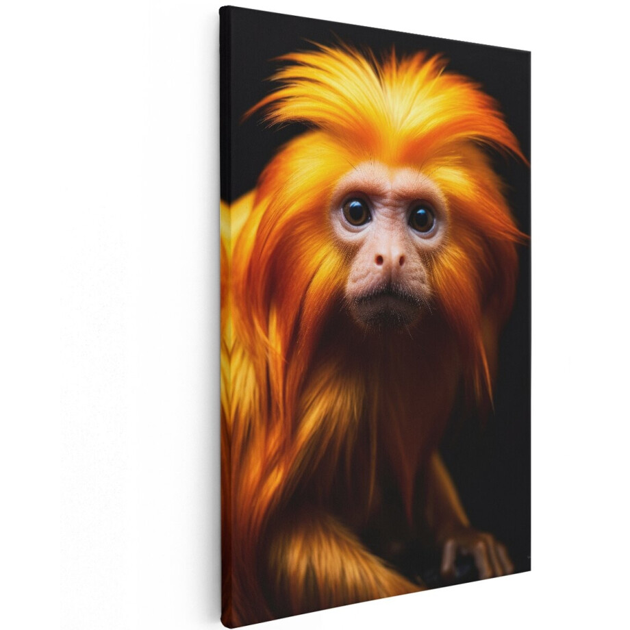 Artaza Canvas Schilderij Leeuwaapje - 100x150 cm - Groot - Wanddecoratie Aap - Muurdecoratie Dieren - Decoratie Natuur - Oranje afbeelding 1