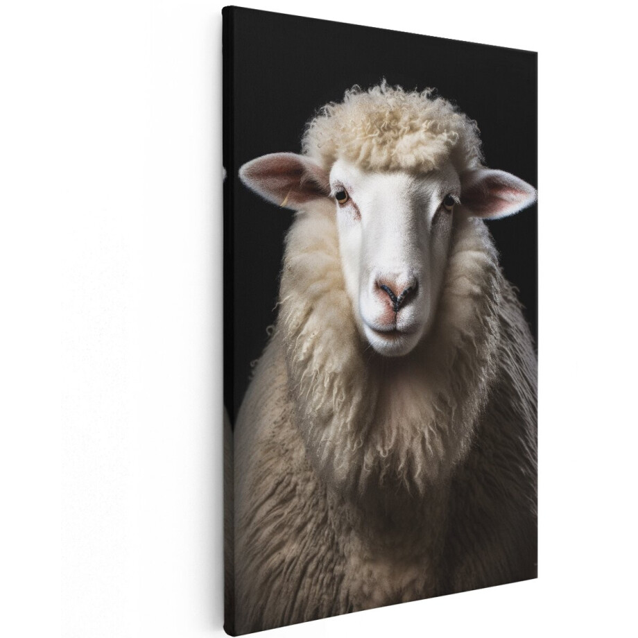 Artaza Canvas Schilderij Schaap - 120x180 cm - Groot - Wanddecoratie Dieren - Muurdecoratie Landelijk - Decoratie Woonkamer - Zwart afbeelding 1