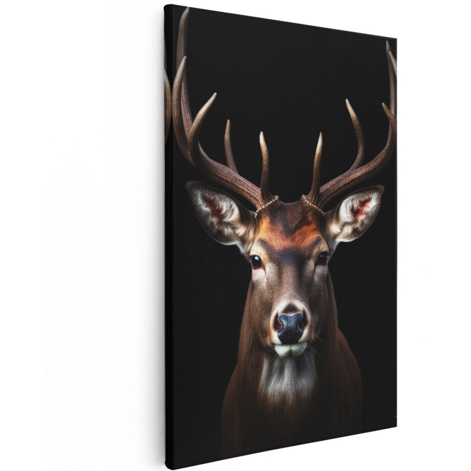 Artaza Canvas Schilderij Hert - 120x180 cm - Groot - Wanddecoratie Hertenkop - Muurdecoratie Dieren - Schilderij Natuur - Zwart afbeelding 1