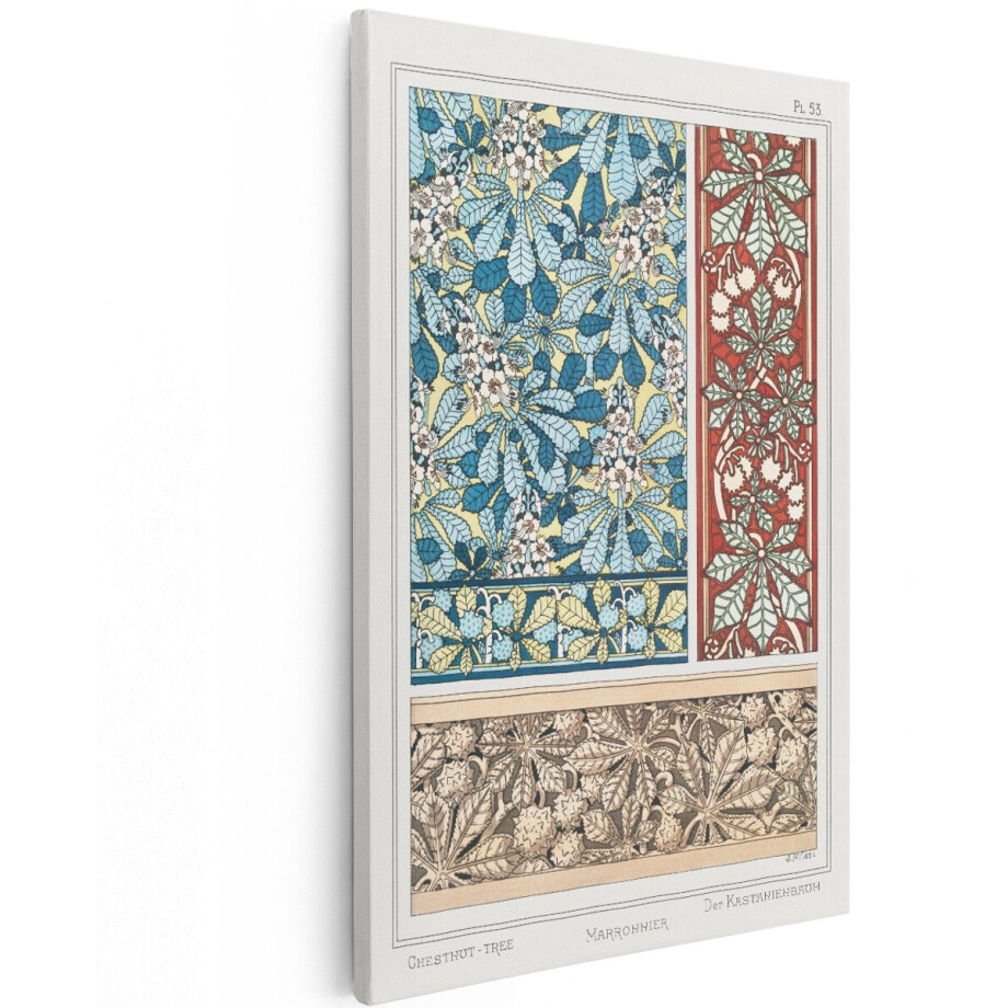 Artaza Canvas Schilderij Art Nouveau - 120x180 cm - Groot - Wanddecoratie Bloemen - Muurdecoratie Kastanjeblad - Vintage Schilderijen Op Canvas afbeelding 1