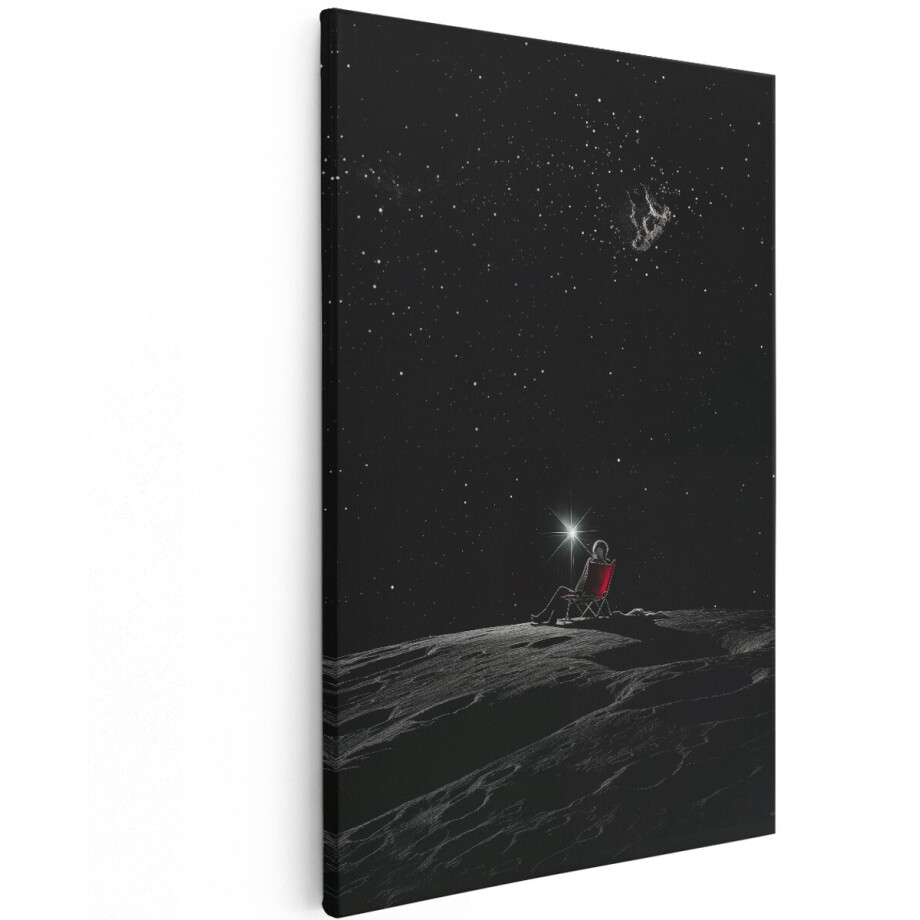 Artaza Canvas Schilderij Man op de Maan - 100x150 cm - Groot - Wanddecoratie Woonkamer - Schilderijen - Muurdecoratie afbeelding 1
