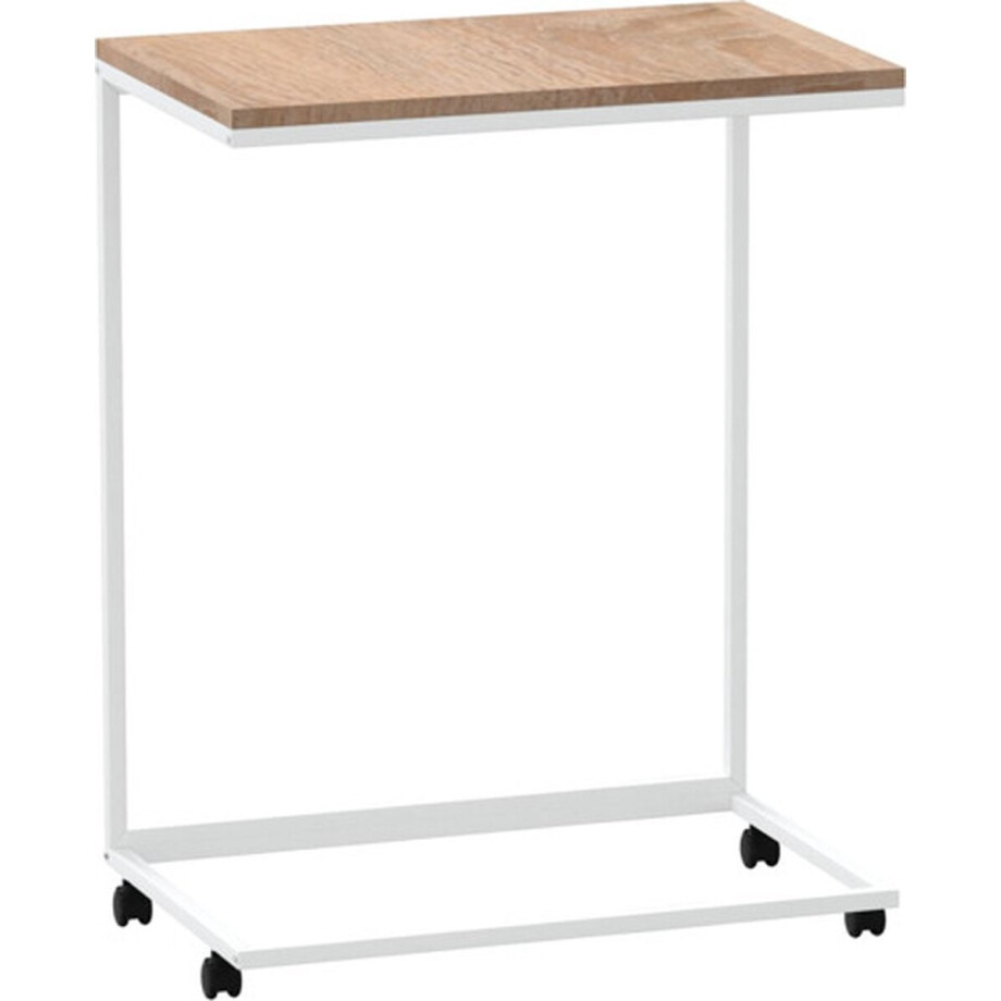 vidaXL - Bijzettafel - met - wieltjes - 55x35x70 - cm - bewerkt - hout - wit afbeelding 1