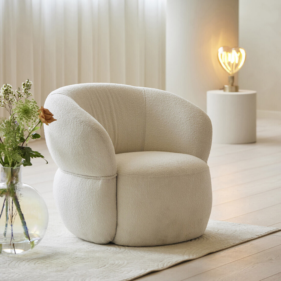 Rivièra Maison Fauteuil 'San Remo' Bouclé, kleur Simply White afbeelding 1