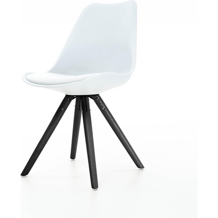 Essence Legno Eetkamerstoel Wit - Kunststof - PU Zitting - Zwarte Houten poten - Comfortabel - Kuipstoel afbeelding 1