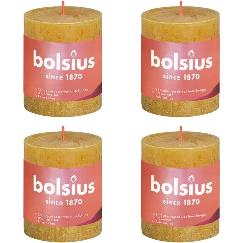 Bolsius Stompkaarsen Shine 4 st rustiek 80x68 mm honinggeel afbeelding 1