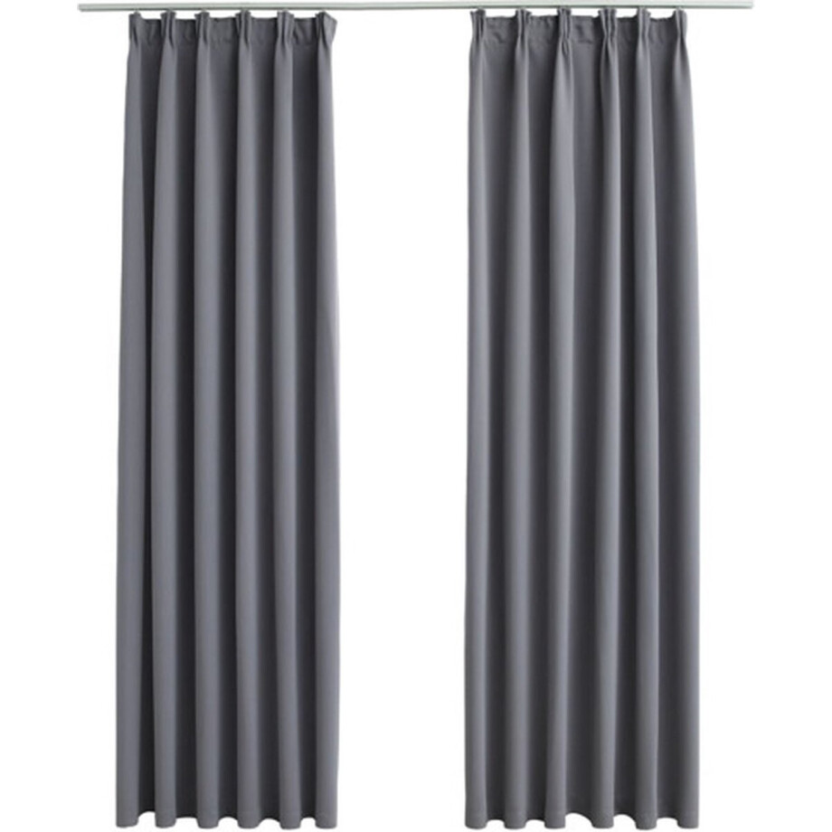 vidaXL - Gordijnen - verduisterend - met - haken - 2 - st - 140x225 - cm - grijs vidaXL - Gordijnen - verduisterend - met - haken - 2 - st - 140x225 - cm - grijs afbeelding 1
