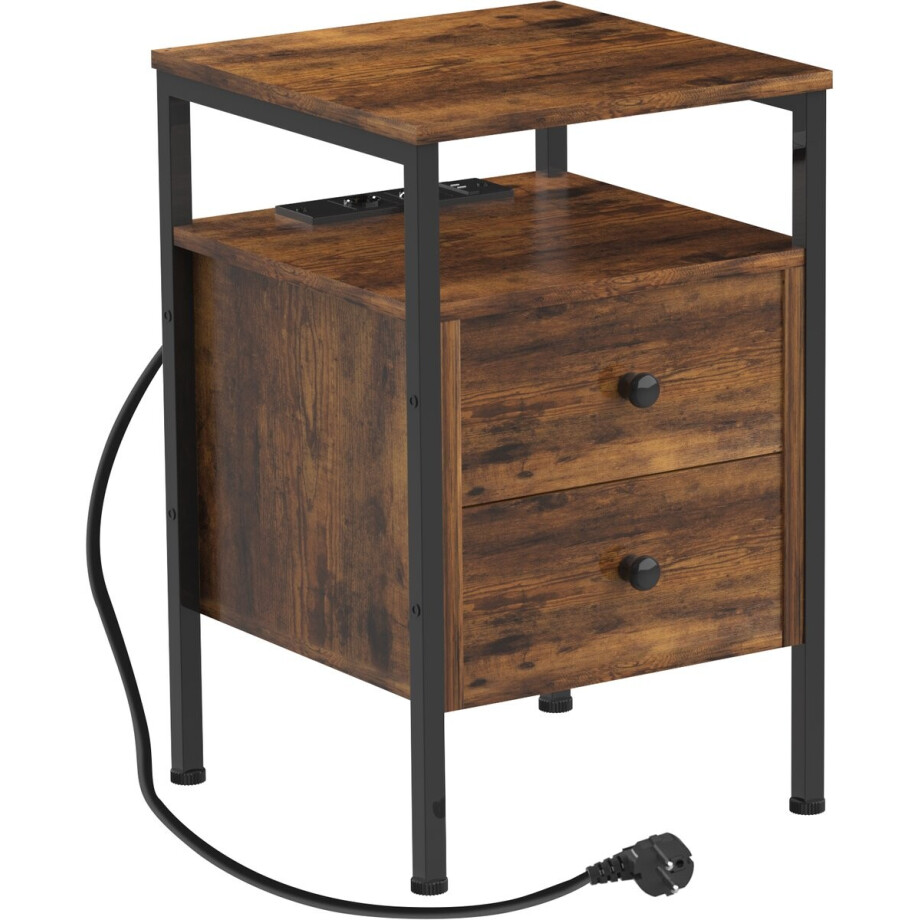 PIPIPOXER- Bijzettafel met oplaadstation, Nachtkastje met 2 lades, USB-aansluiting en stopcontact 40x40x61cm afbeelding 1