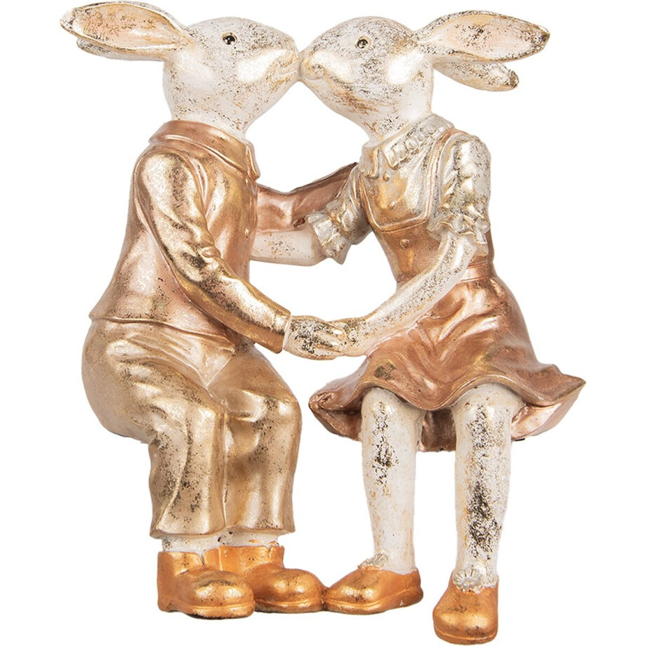 Clayre & Eef Decoratie Beeld Konijnen 32x17x35 cm Beige Roze Kunststof Clayre & Eef Decoratie Beeld Konijnen 32x17x35 cm Beige Roze Kunststof afbeelding 1