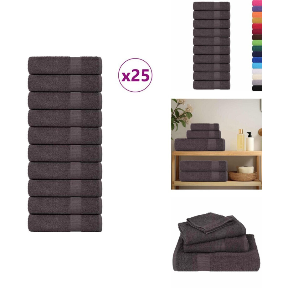 vidaXL Handdoek - Handdoeken - Badhanddoek - Badlaken - Badhanddoeken 25 st 100x150 cm 360 g/m² 100% katoen antraciet afbeelding 1