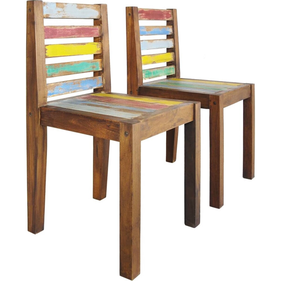vidaXL - Eetkamerstoelen - 2 - st - massief - gerecycled - hout afbeelding 1