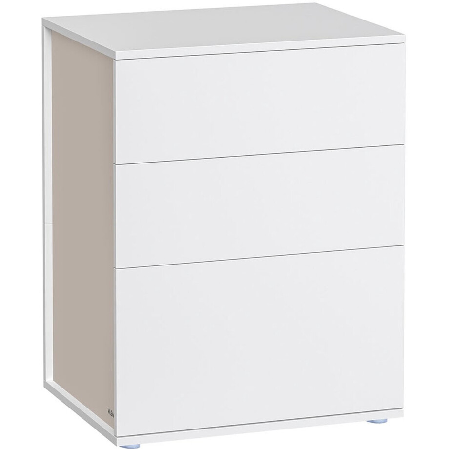 Nachtkastje – MDF – Mat wit en cappuccino beige – Montage zonder gereedschap met 3 opberglades Nachtkastje – MDF – Mat wit en cappuccino beige – Montage zonder gereedschap met 3 opberglades afbeelding 1