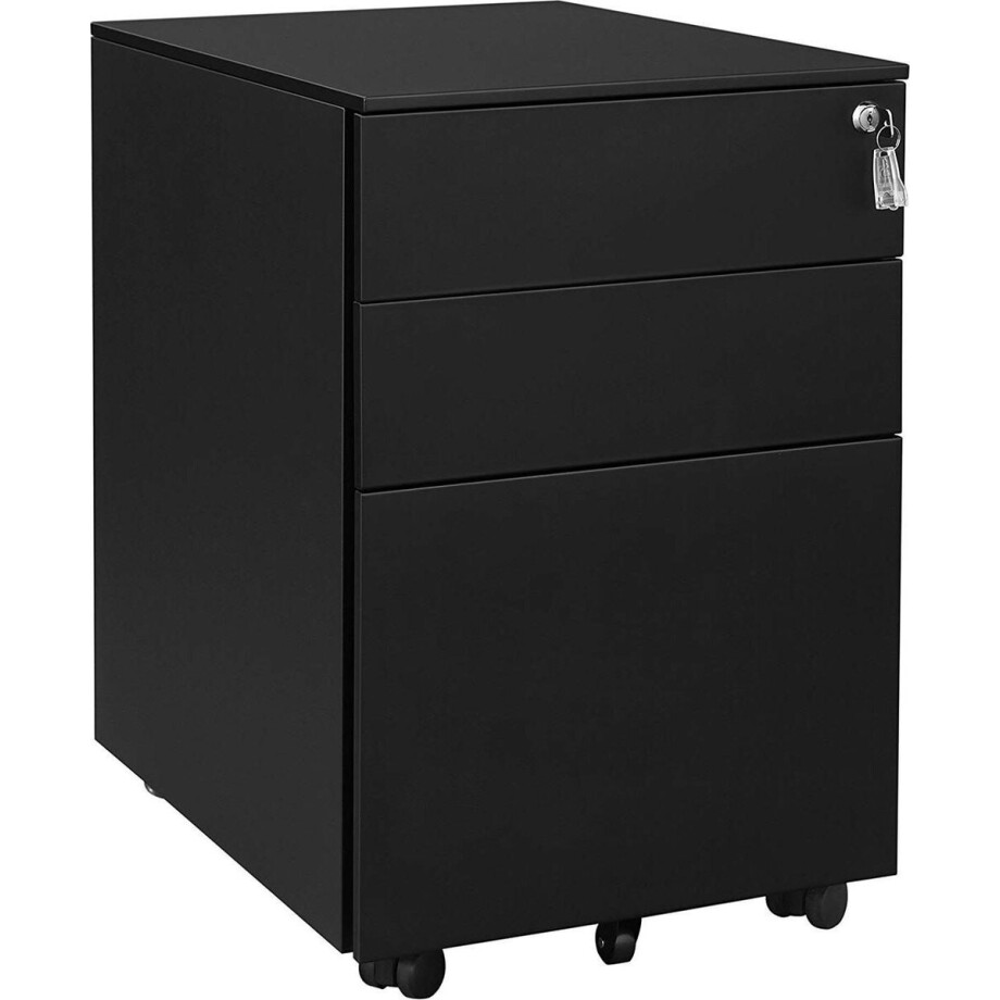 Ladeblok met Afsluitbare Lade - Metaal - 3 Lades - Zwart - 39x52x60 cm (BxDxH) afbeelding 1