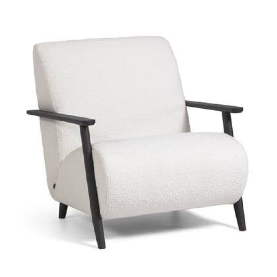 Kave Home - Meghan fauteuil wit geschoren effect met massief afbeelding 1