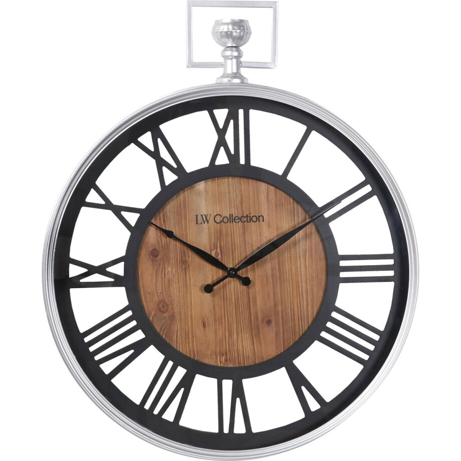 LW Collection wandklok zilver en zwart hout met glasplaat 60cm - Grote glazen muurklok romeinse cijfers - Industriële Houten klok - Moderne wandklok stil uurwerk LW Collection wandklok zilver en zwart hout met glasplaat 60cm - Grote glazen muurklok romeinse cijfers - Industriële Houten klok - Moderne wandklok stil uurwerk afbeelding 1