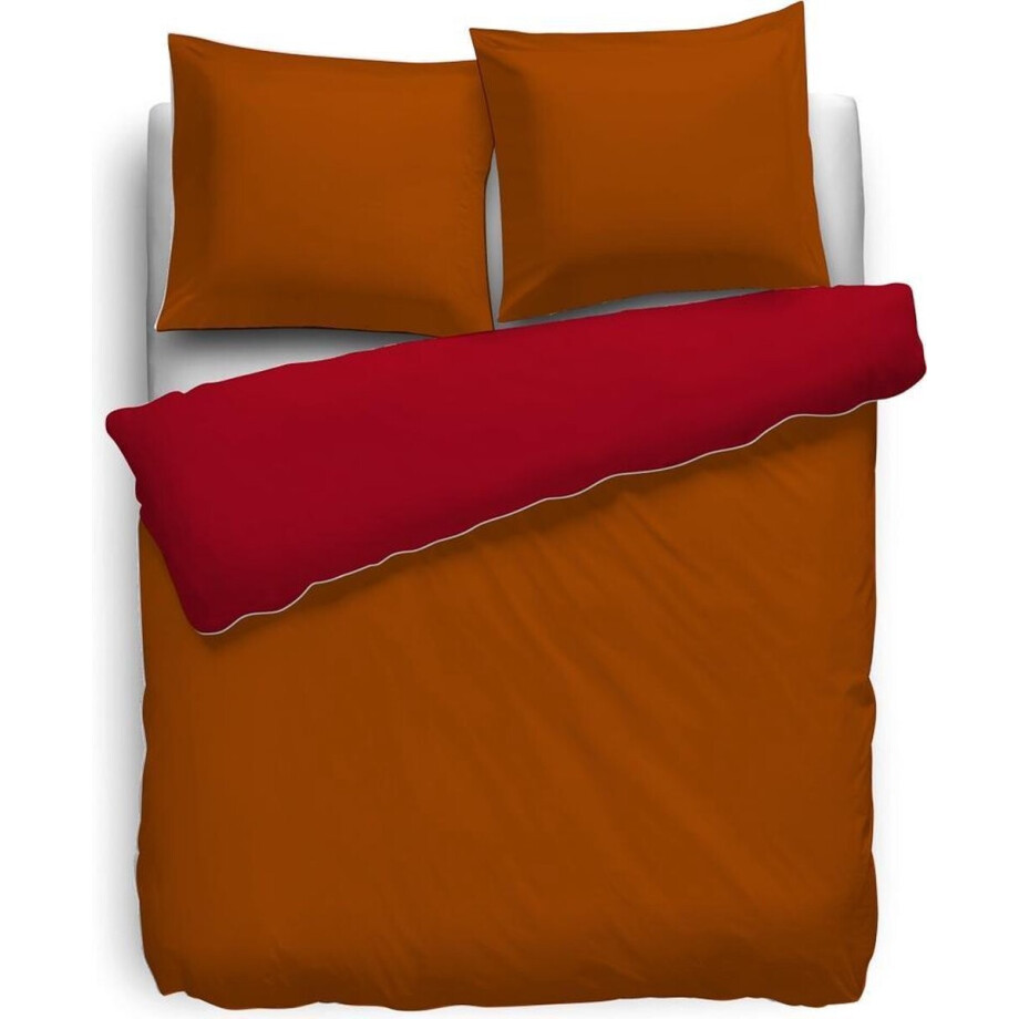 HNL Royal Cotton Perkal Uni Dekbedovertrek - Litsjumeaux XL - 260x200/220 cm - Terra/Aurora Red afbeelding 1