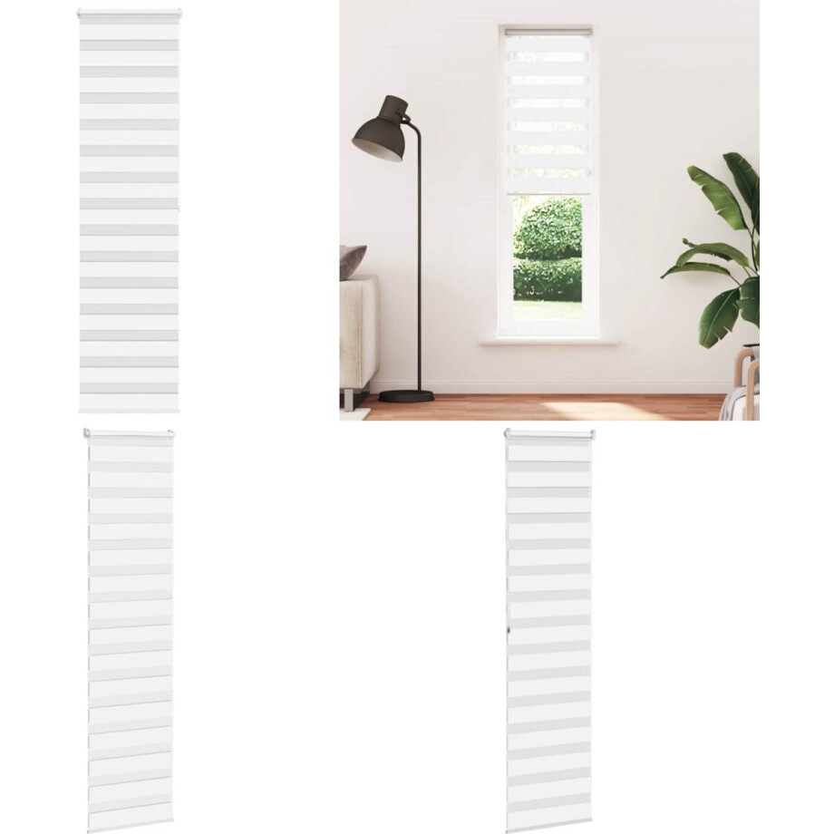 vidaXL Zebra rolgordijn 55x200 cm stofbreedte 50,9 cm polyester wit - Zebra Jaloezie - Zebra Jaloezieën - Zebra Rolgordijn - Dubbel Rolgordijn afbeelding 1