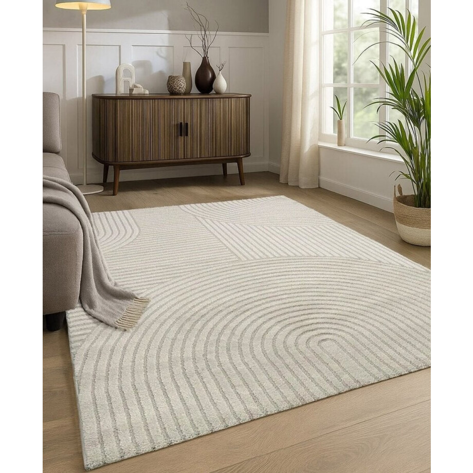 Flycarpets Eliora Modern Japandi Vloerkleed - Creme - Laagpolig Tapijt - 160x230 cm afbeelding 1